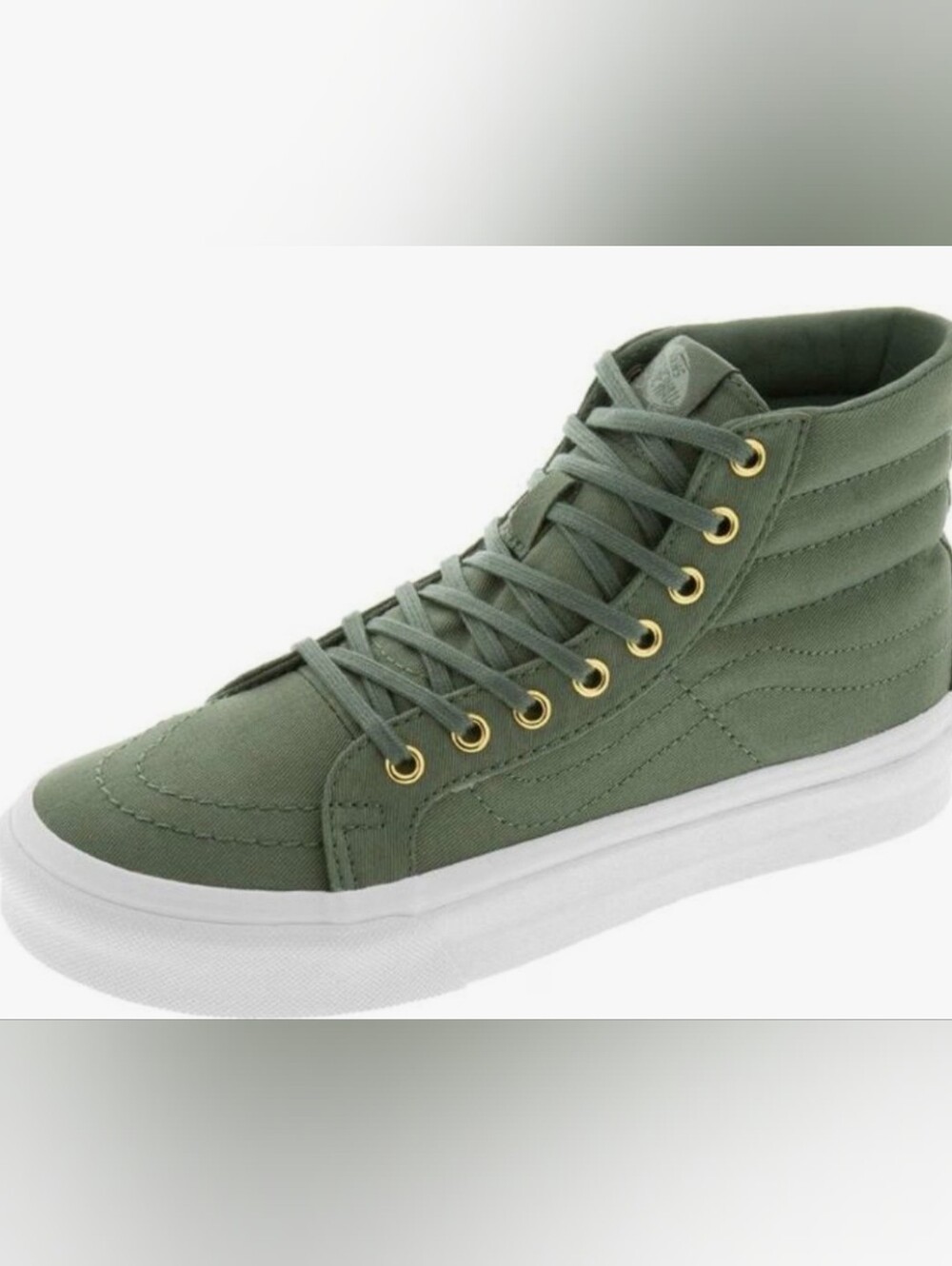 Vans Sk8-Hi Slim (Gold Eyelets)Mid Olive Canvas Sneakers Size M 8.5 W10 Like New